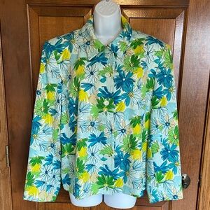JONES NEW YORK Daisy Floral Print Long Sleeves Silk/Cotton Jacket Size 18W